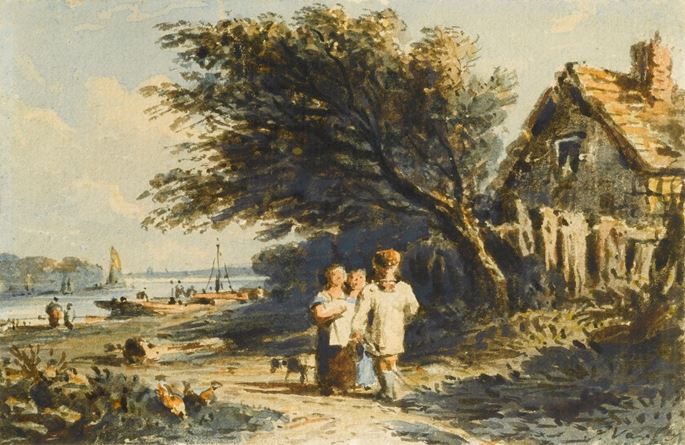 John Varley - Figures on a path by the Thames | MasterArt